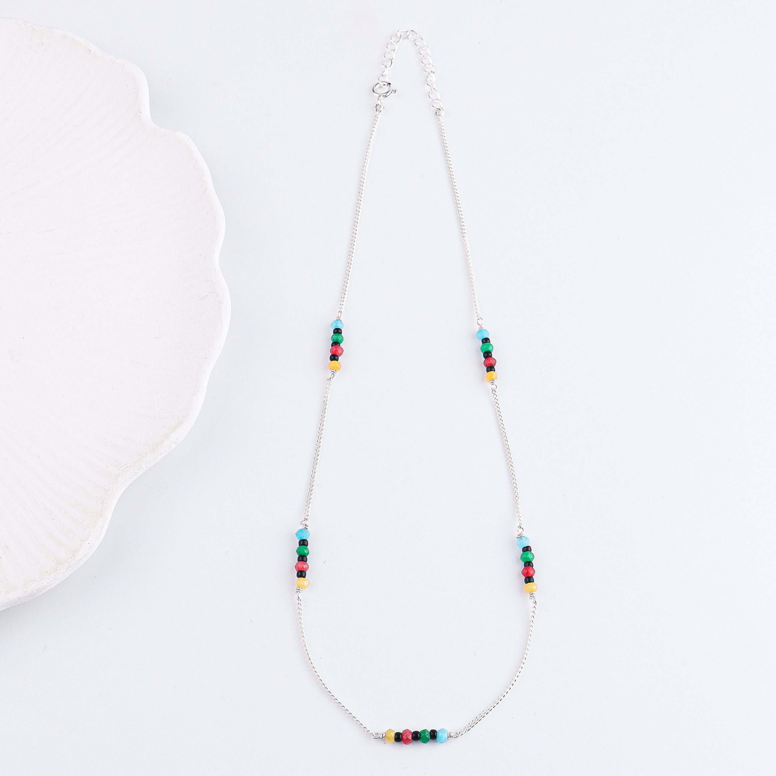 Multicolor Jade Silver Chain Mangalsutra (Project Handmade)
