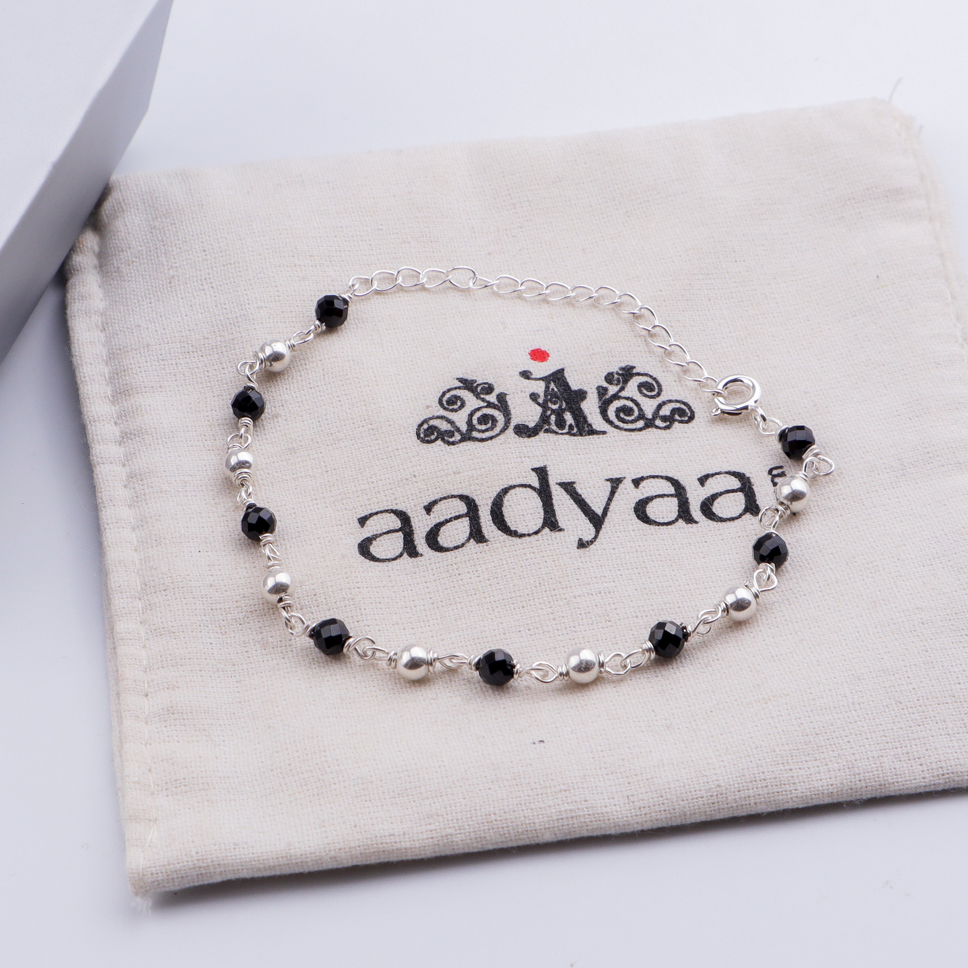 Silver Bracelet Black Spinel & Silver Beads