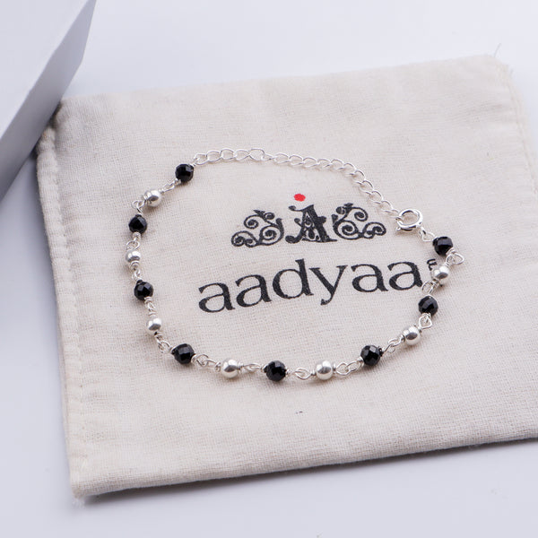 Silver Bracelet Black Spinel & Silver Beads
