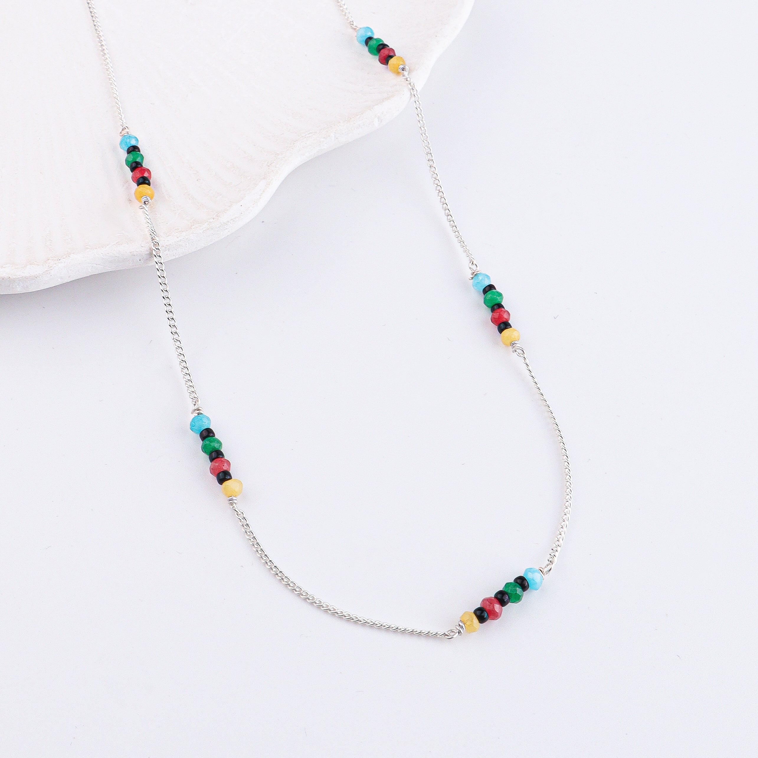 Multicolor Jade Silver Chain Mangalsutra (Project Handmade)