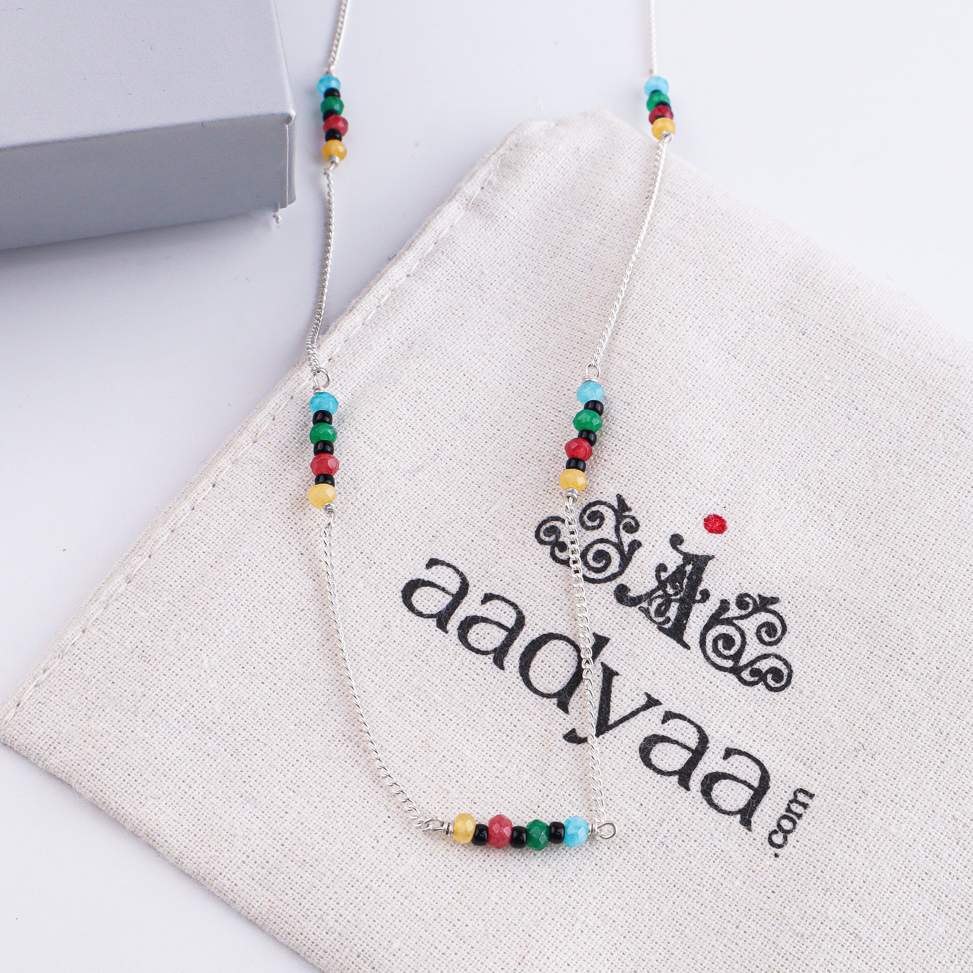 Multicolor Jade Silver Chain Mangalsutra (Project Handmade)