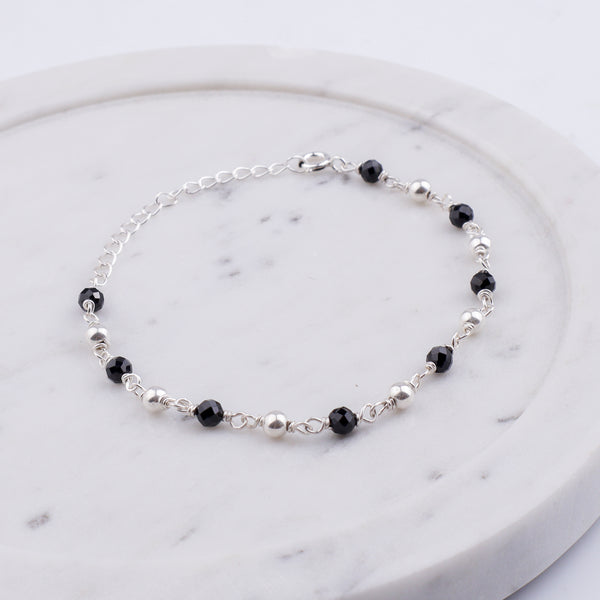 Silver Bracelet Black Spinel & Silver Beads