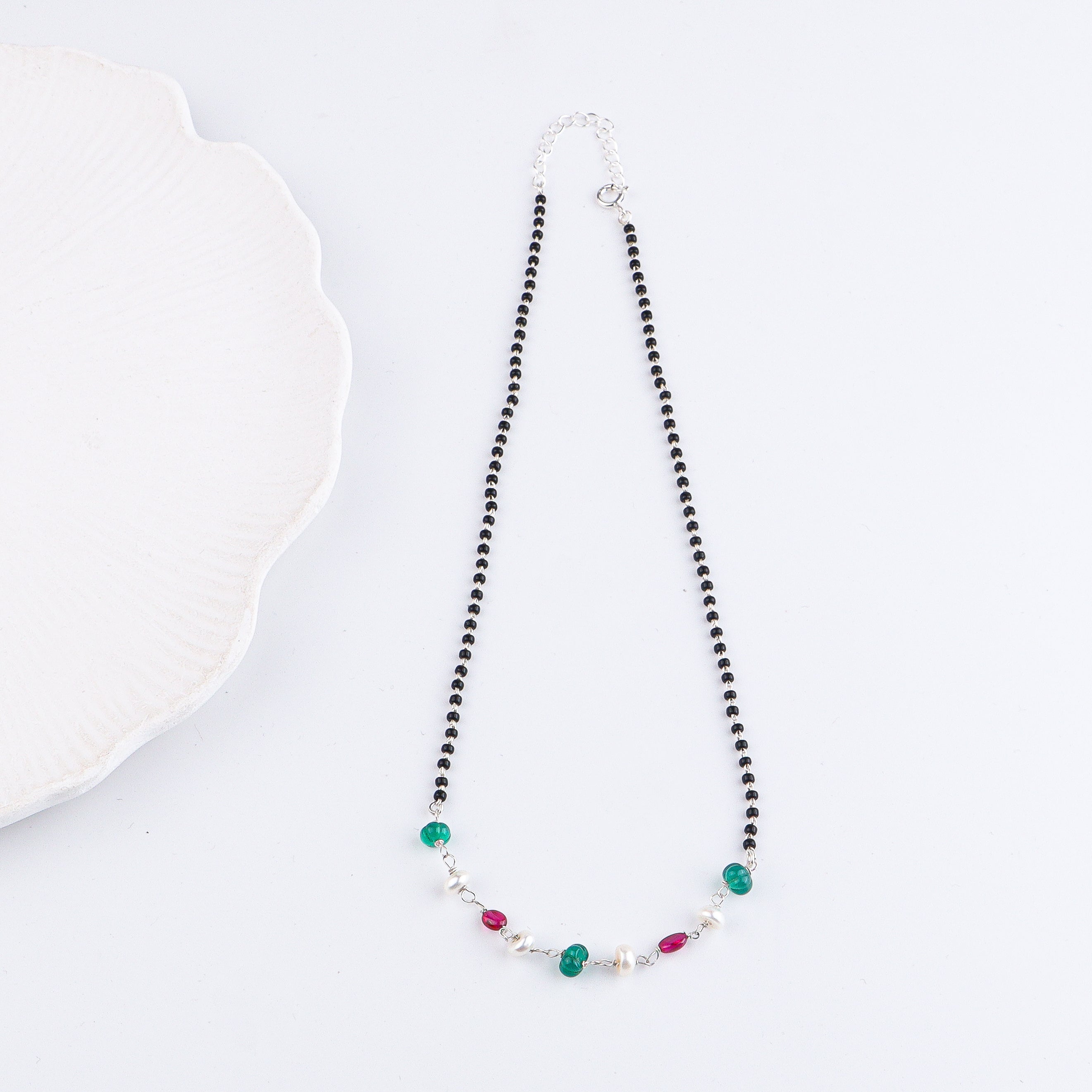 Rubies, Green Onyx & Pearl Silver Mangalsutra (Project Handmade)