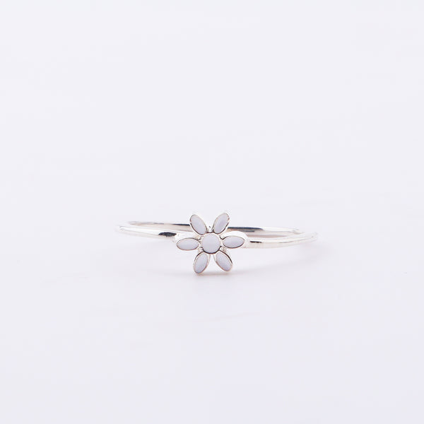White Flower Enamel Ring