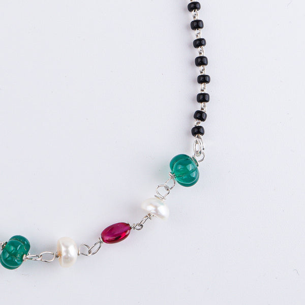 Rubies, Green Onyx & Pearl Silver Mangalsutra (Project Handmade)