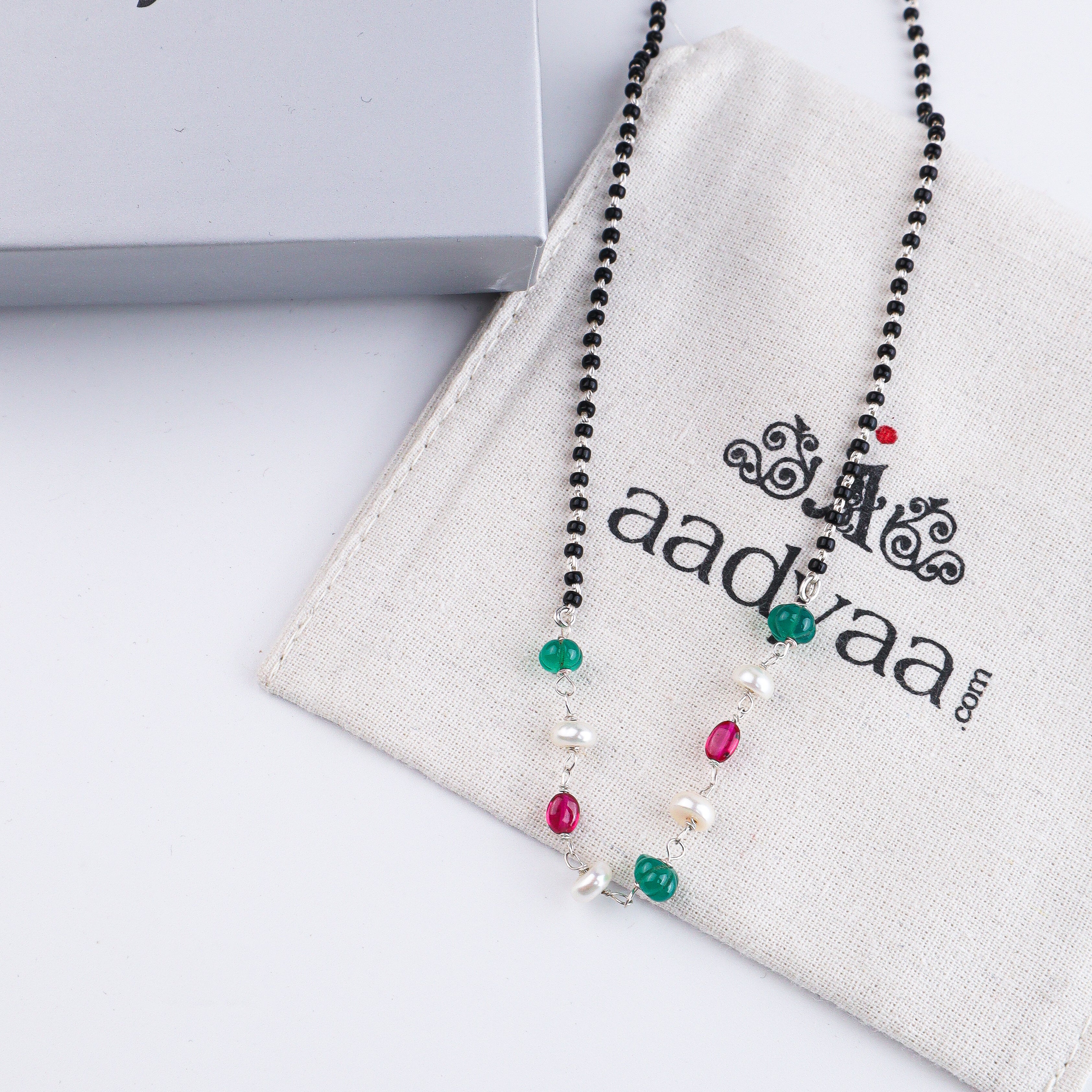 Rubies, Green Onyx & Pearl Silver Mangalsutra (Project Handmade)