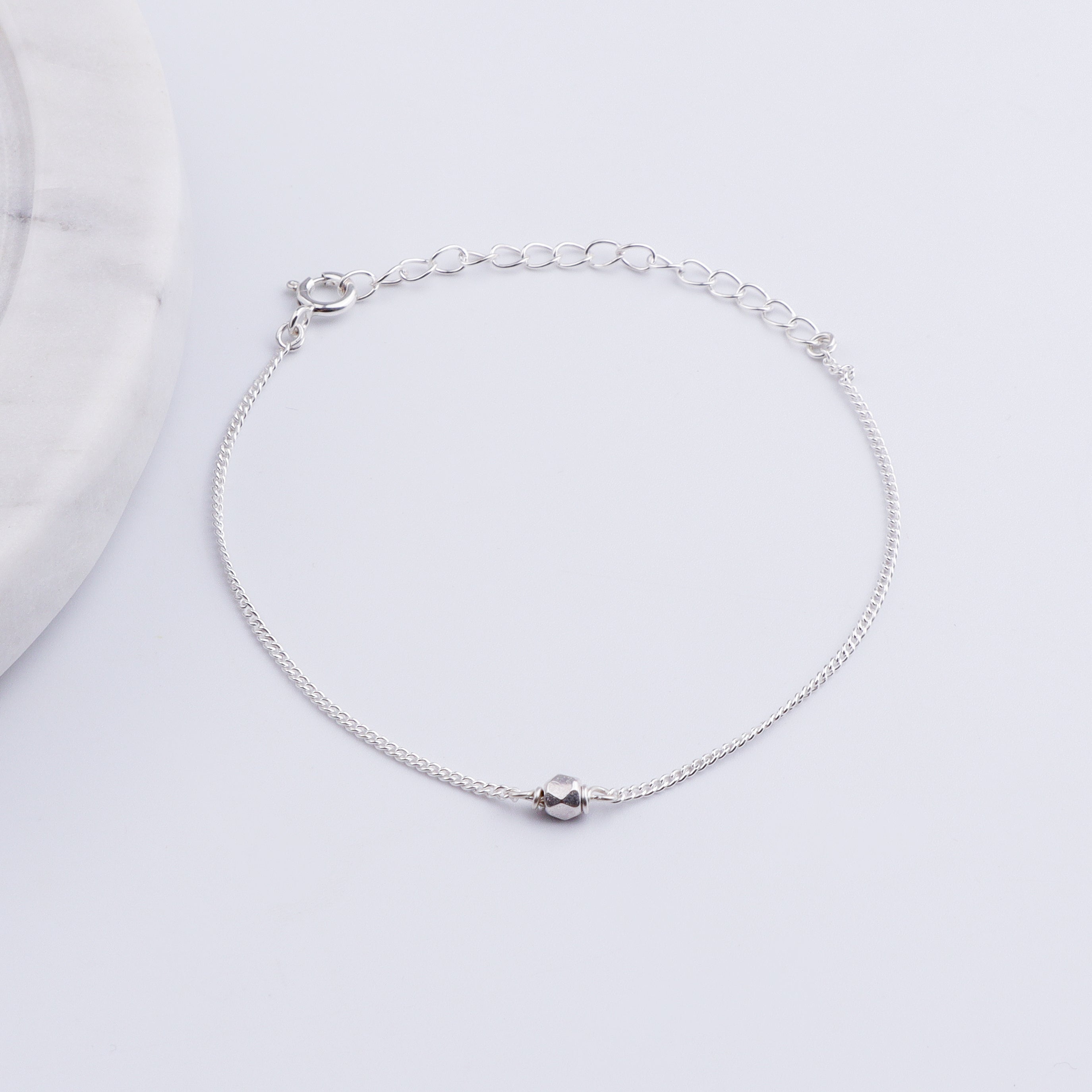 Silver Chain Single Bead Bracelet