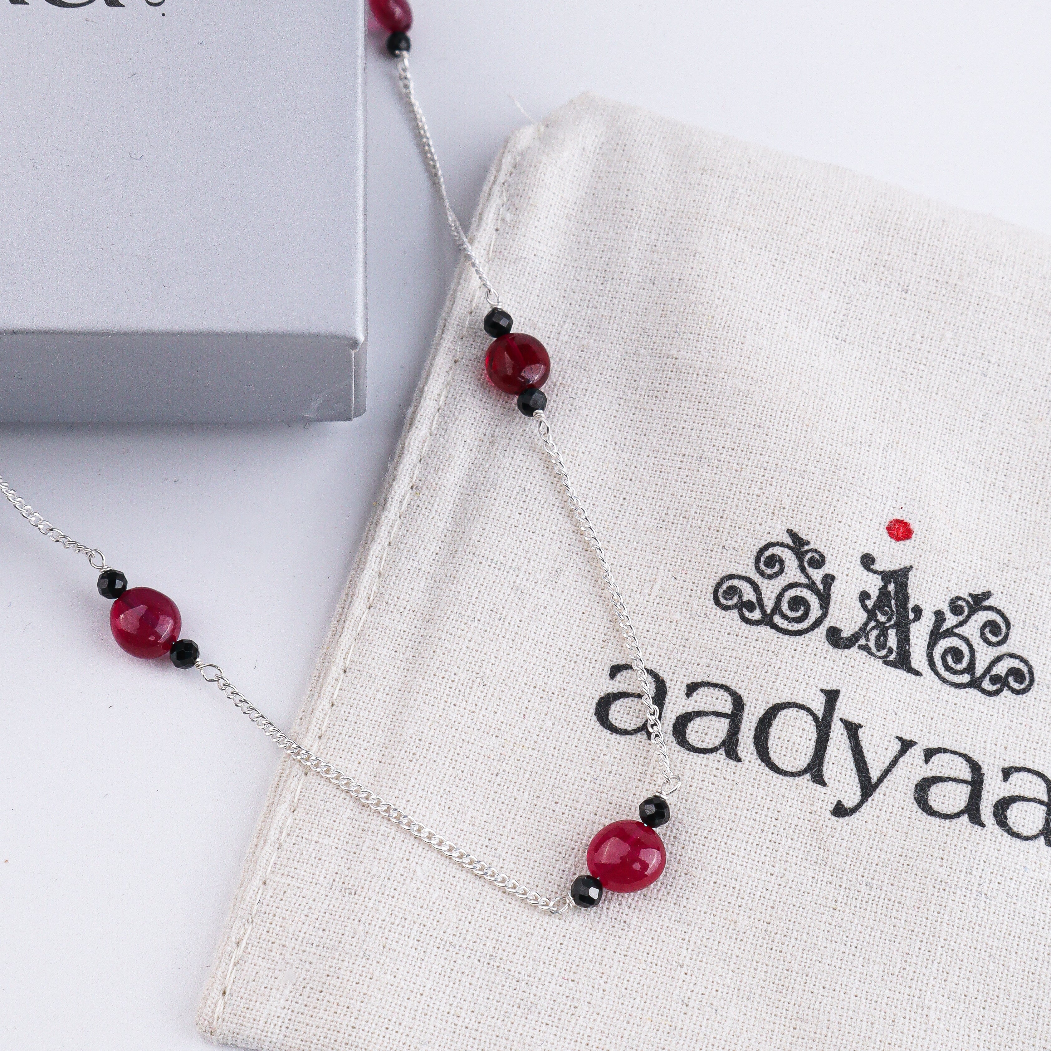 Rubies & Black Spinel Silver Chain Mangalsutra (Project Handmade)