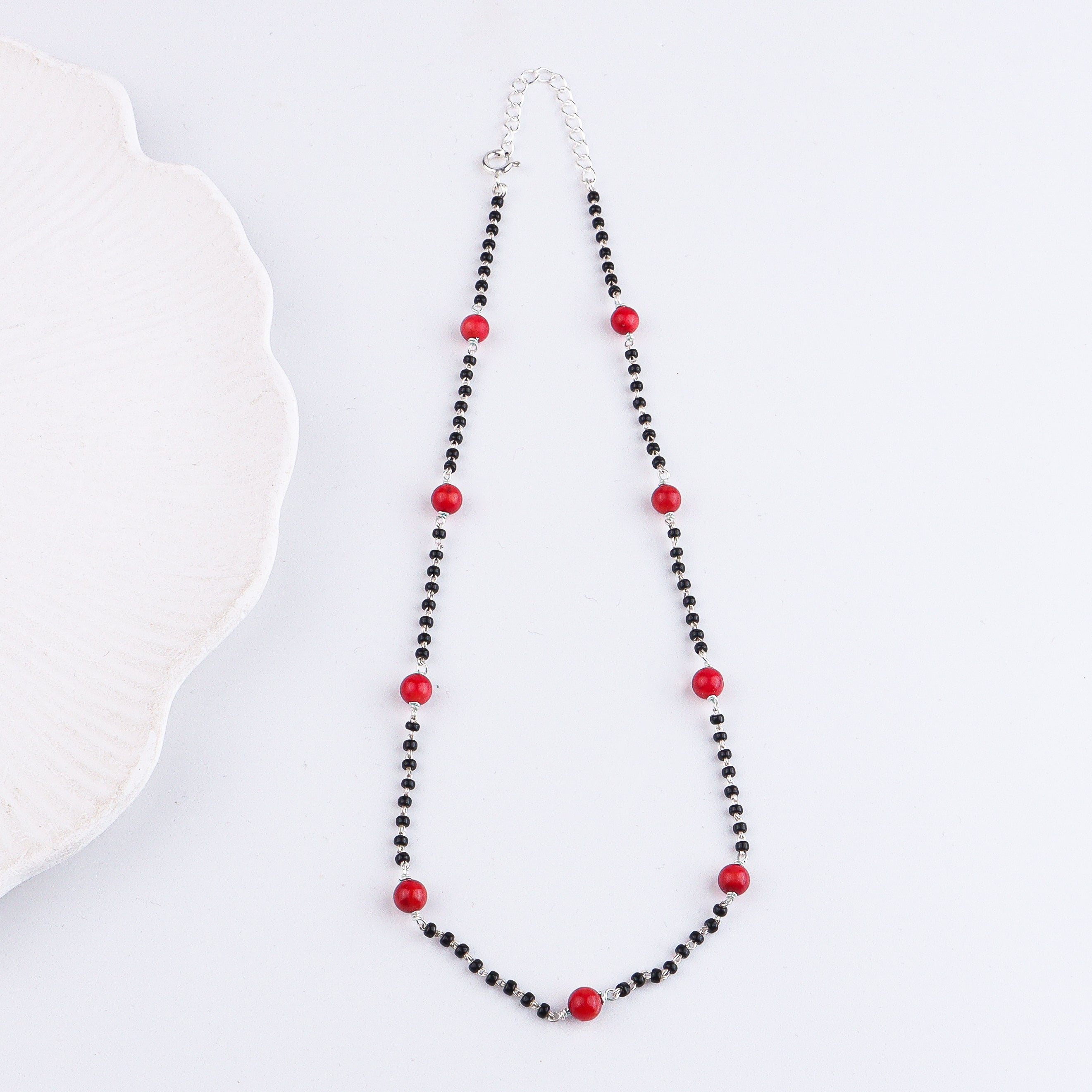 Round Coral Silver Mangalsutra (Project Handmade)