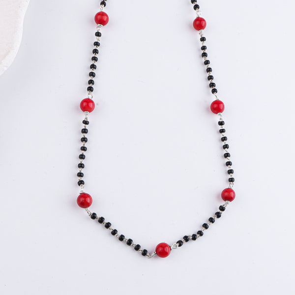 Round Coral Silver Mangalsutra (Project Handmade)