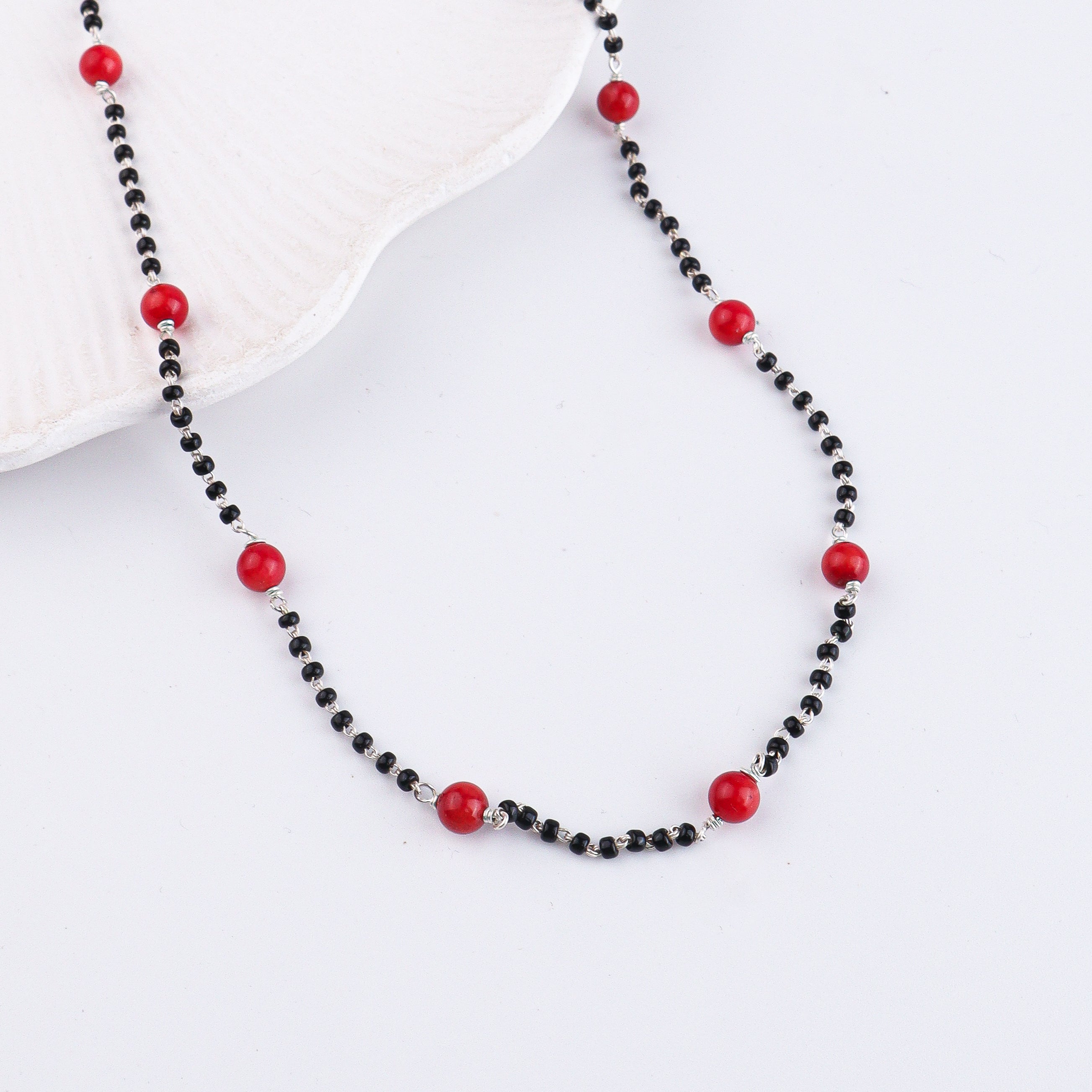 Round Coral Silver Mangalsutra (Project Handmade)