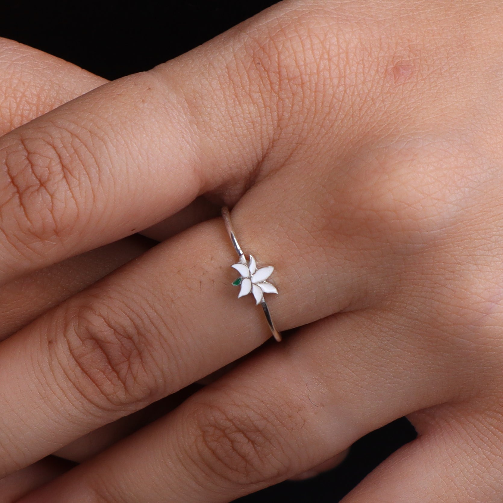 White Lily Enamel Ring