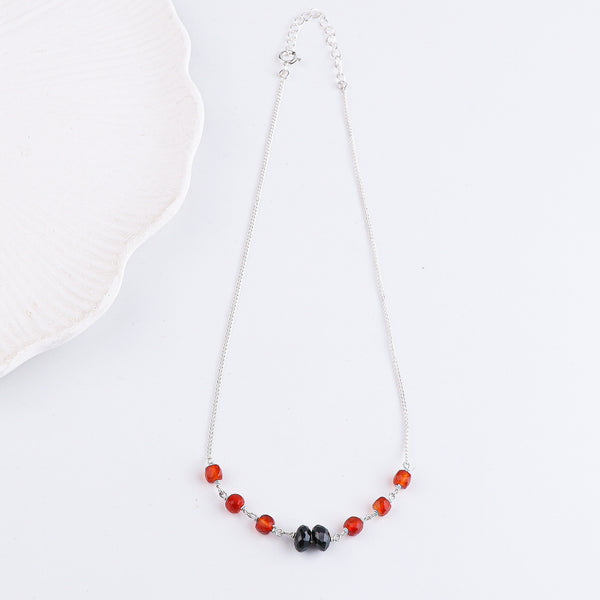 Carnelian & Black Spinel Silver Chain Mangalsutra (Project Handmade)