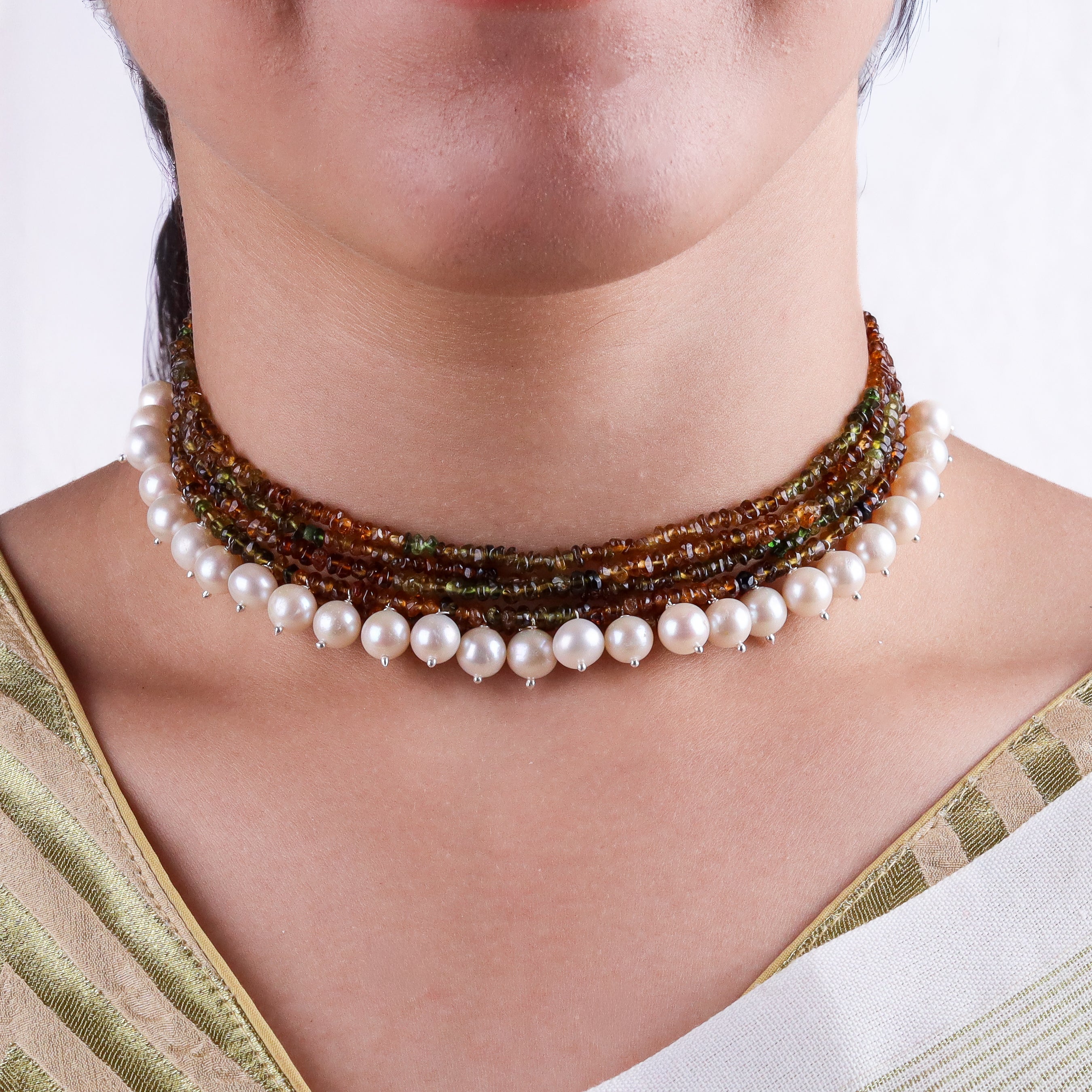 Luxe Choker - Tourmaline and Fresh Water Pearls