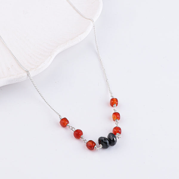 Carnelian & Black Spinel Silver Chain Mangalsutra (Project Handmade)