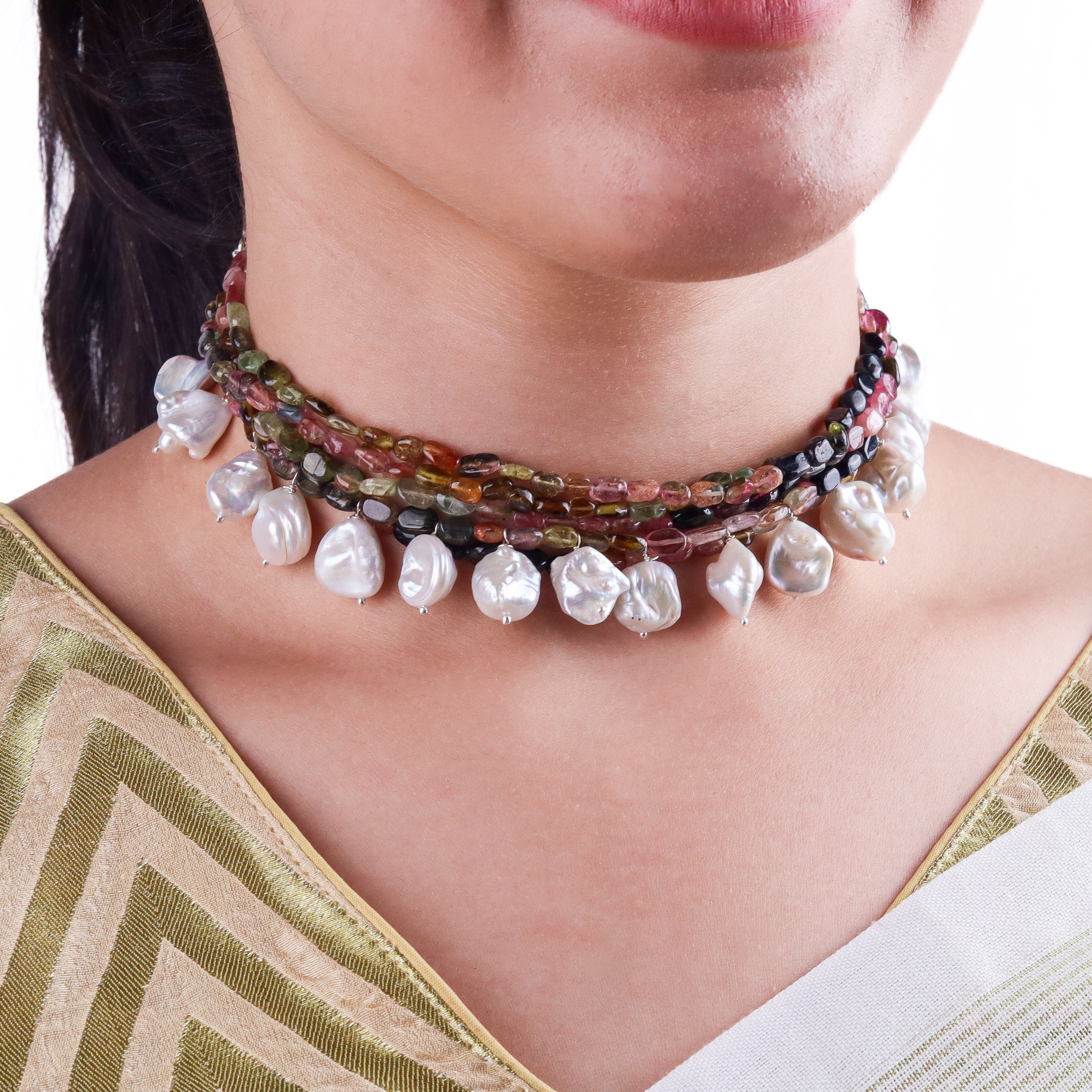 Luxe Choker - Tourmaline and Boroque Pearls