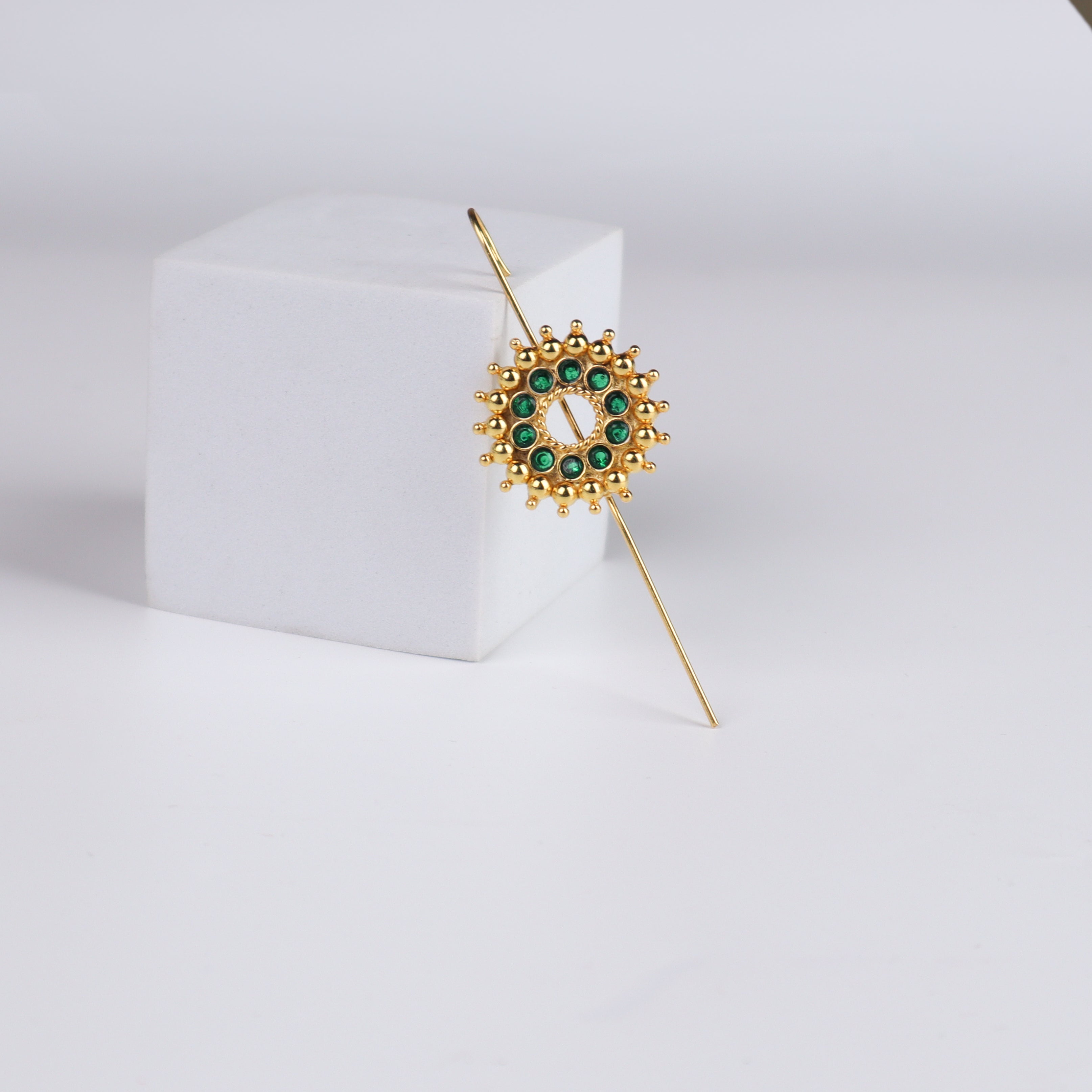 Green Karwar Motif Single Earcuff | 92.5 Silver | 22K Gold Plated