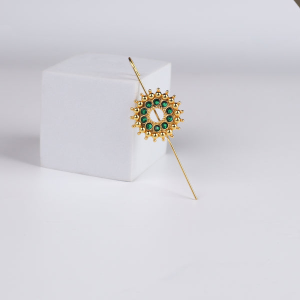 Green Karwar Motif Single Earcuff | 92.5 Silver | 22K Gold Plated