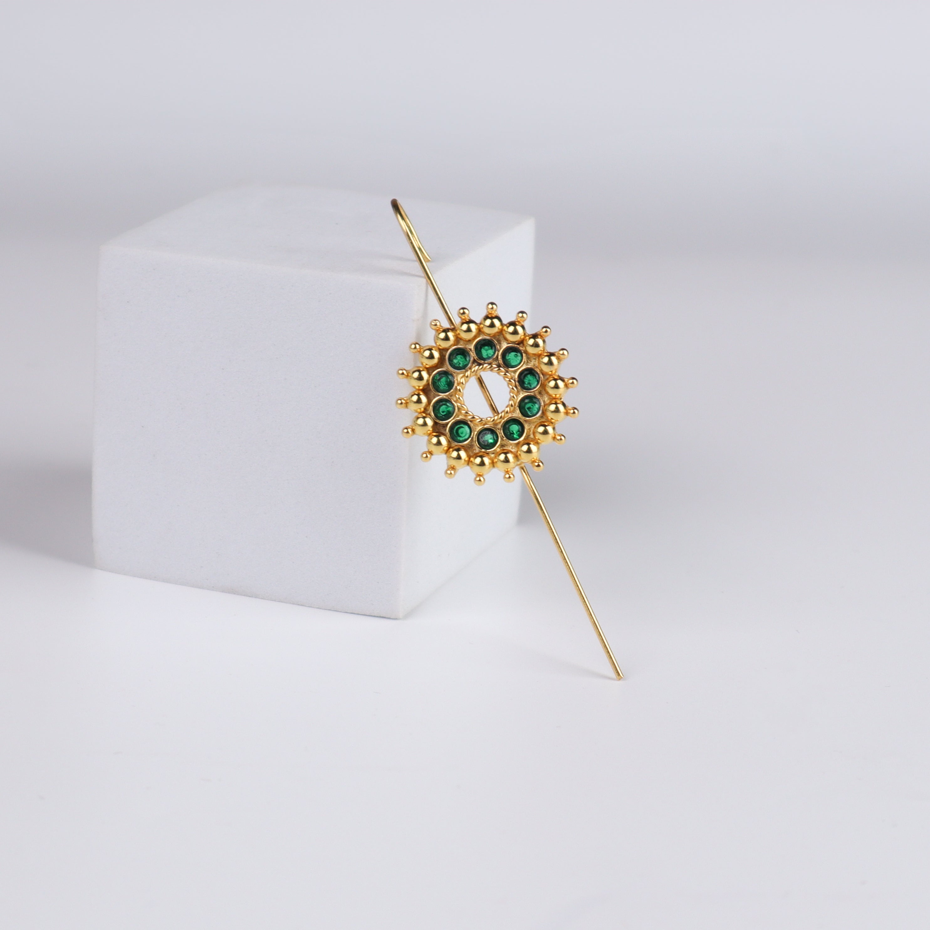 Green Karwar Motif Single Earcuff | 92.5 Silver | 22K Gold Plated