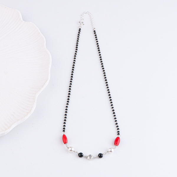 Coral, Pearl, Black Spinel & Ashtapailu Bead Silver Mangalsutra (Project Handmade)