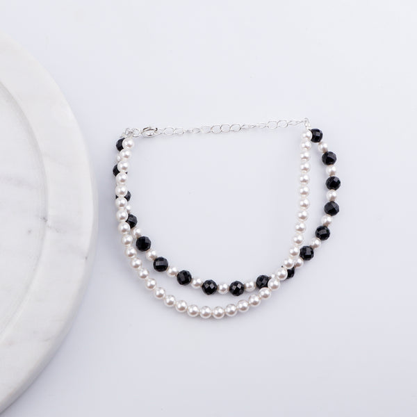 Silver Bracelet with Pearl & Black Spinel