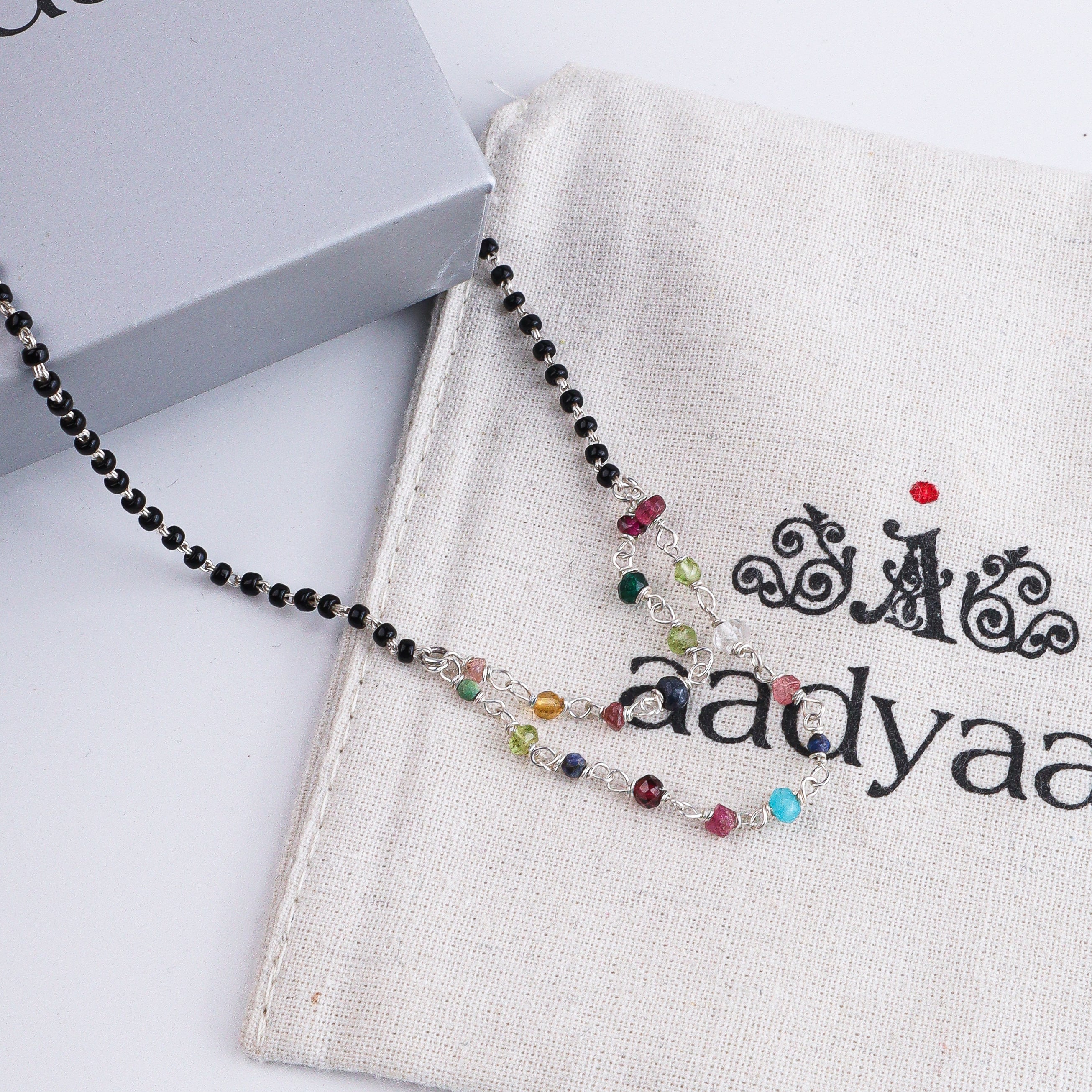 Multicolor Ganthan Double Layered Silver Mangalsutra (Project Handmade)