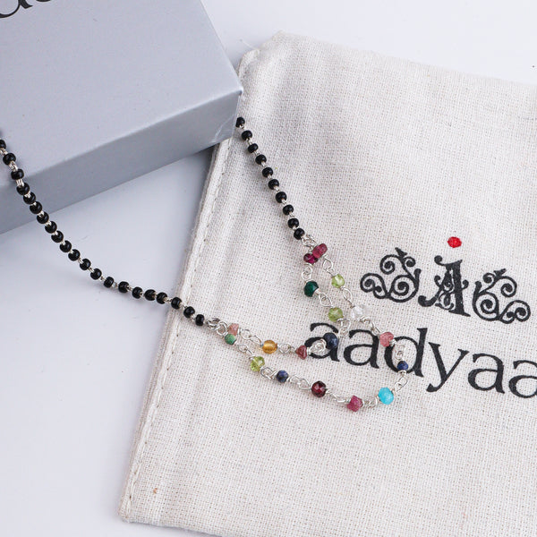 Multicolor Ganthan Double Layered Silver Mangalsutra (Project Handmade)