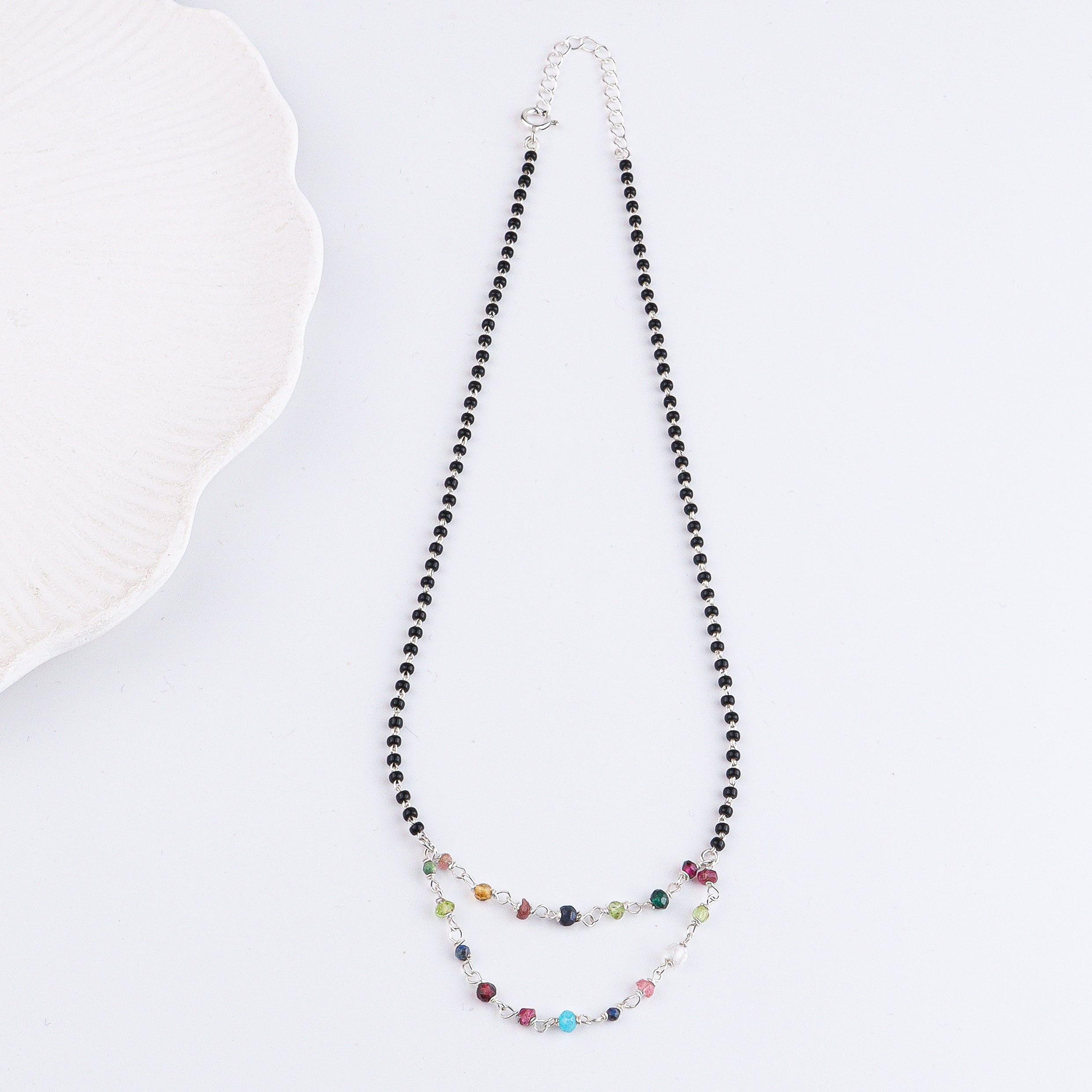Multicolor Ganthan Double Layered Silver Mangalsutra (Project Handmade)