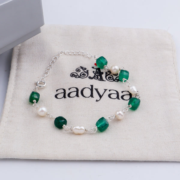 Green Onyx Stone with Pearls Bracelet