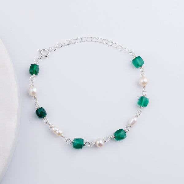 Green Onyx Stone with Pearls Bracelet