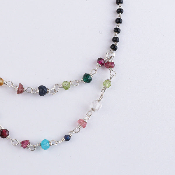 Multicolor Ganthan Double Layered Silver Mangalsutra (Project Handmade)