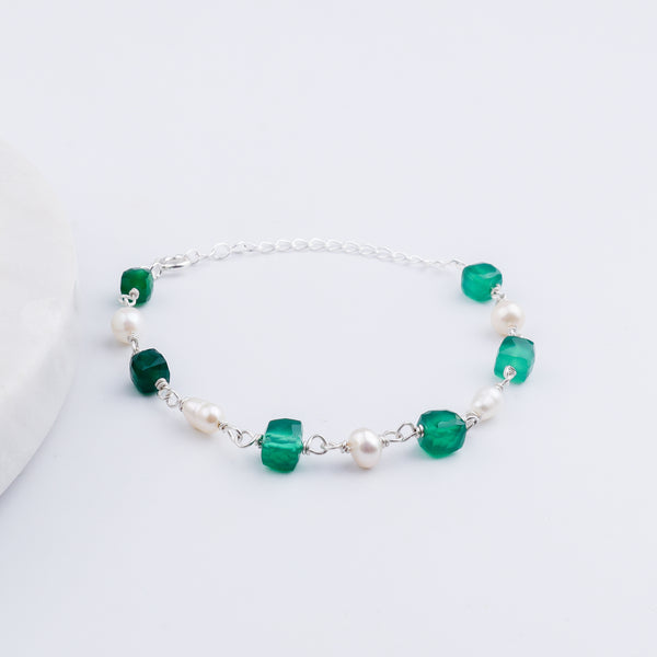 Green Onyx Stone with Pearls Bracelet