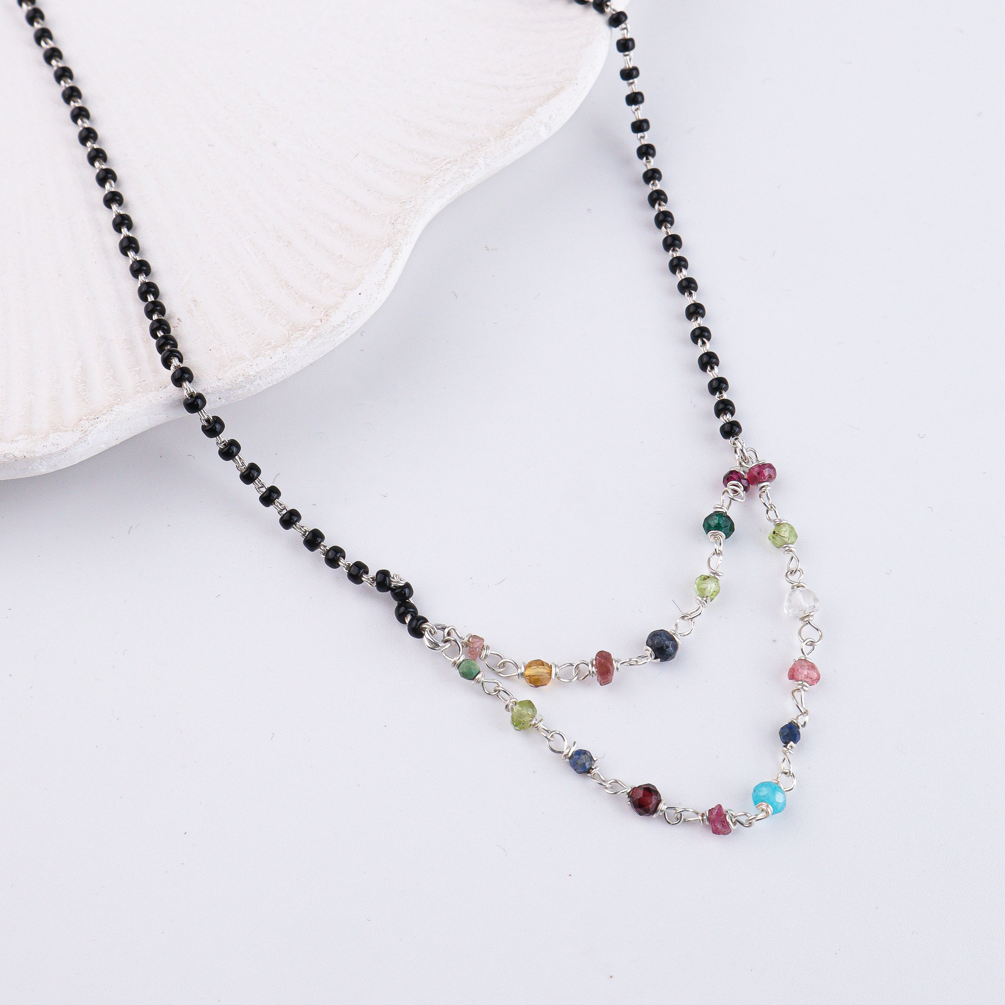 Multicolor Ganthan Double Layered Silver Mangalsutra (Project Handmade)