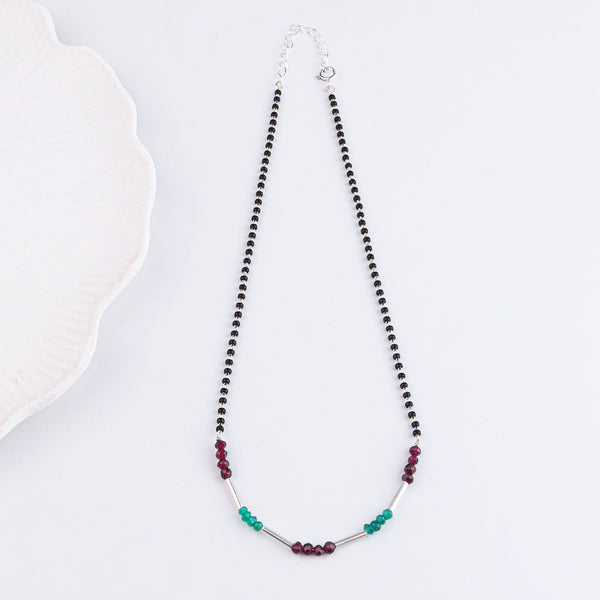 Green Onyx, Garnet & Pipe Silver Mangalsutra (Project Handmade)