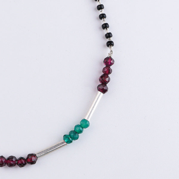 Green Onyx, Garnet & Pipe Silver Mangalsutra (Project Handmade)
