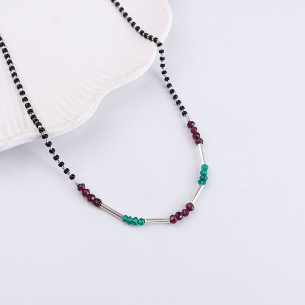 Green Onyx, Garnet & Pipe Silver Mangalsutra (Project Handmade)