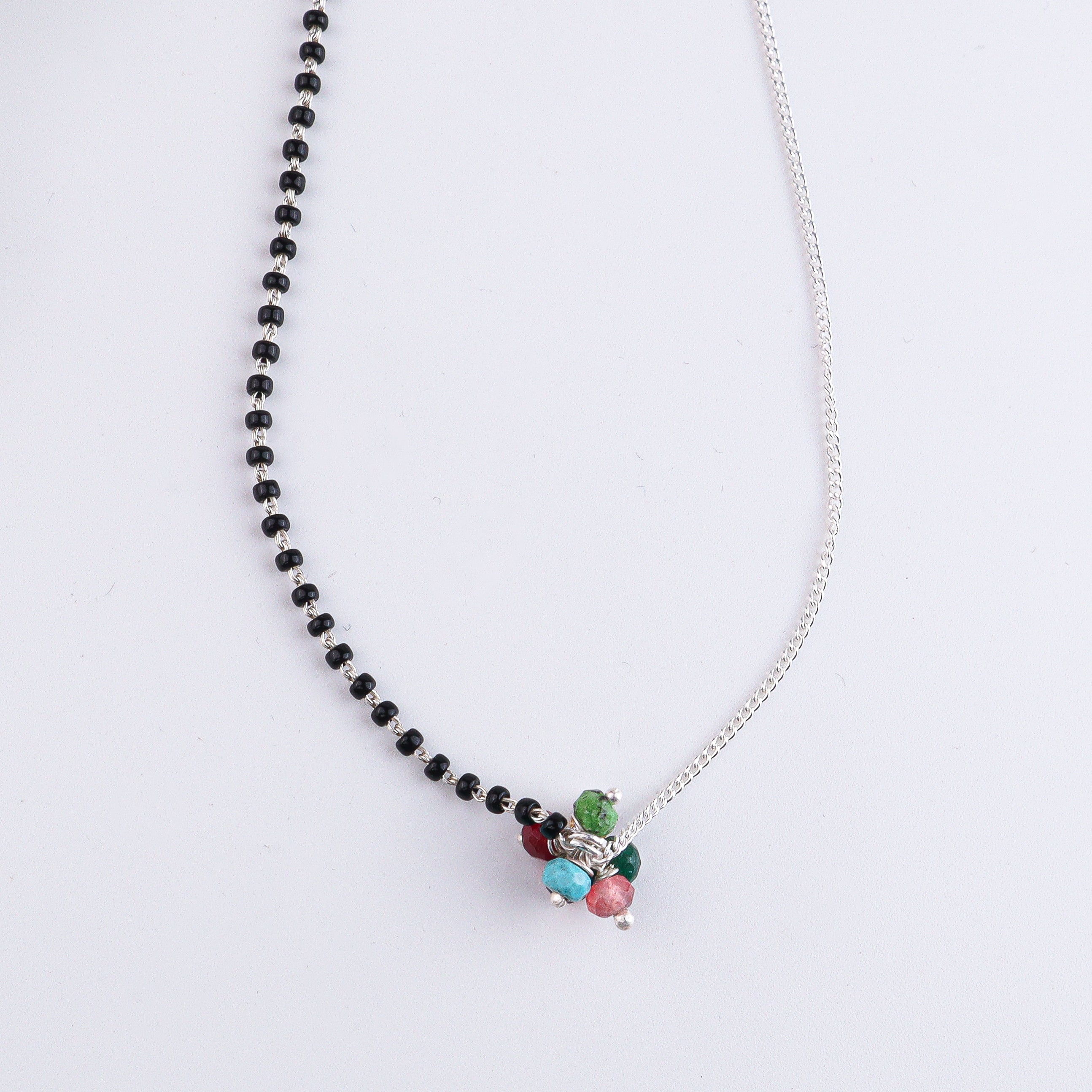 Half & Half Multicolor Bunch Silver Mangalsutra (Project Handmade)