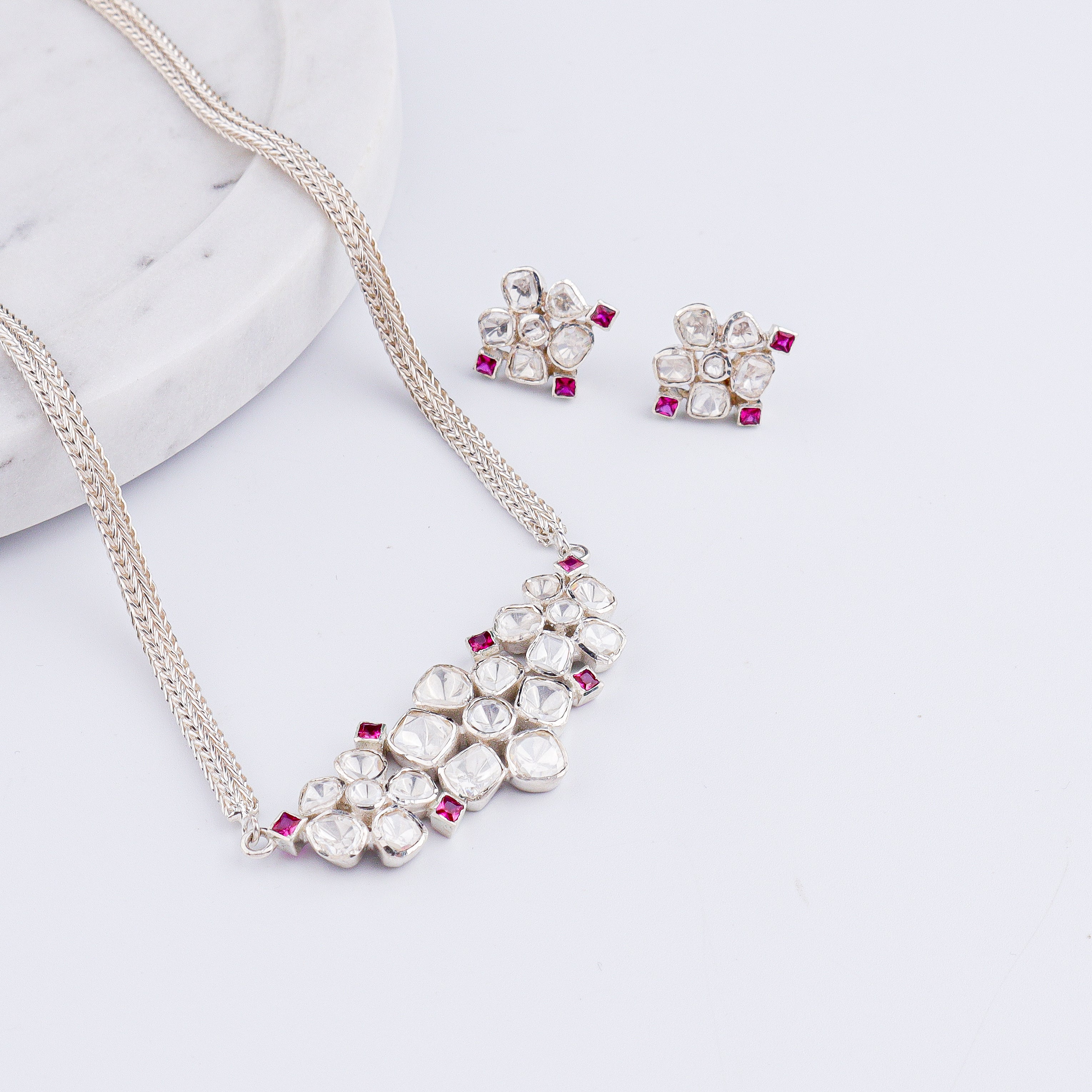 Polki Choker Silver Set (Moissanite)