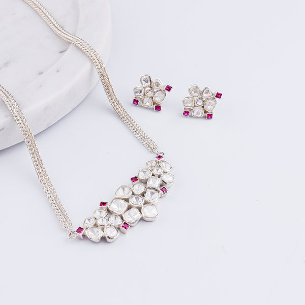 Polki Choker Silver Set (Moissanite)