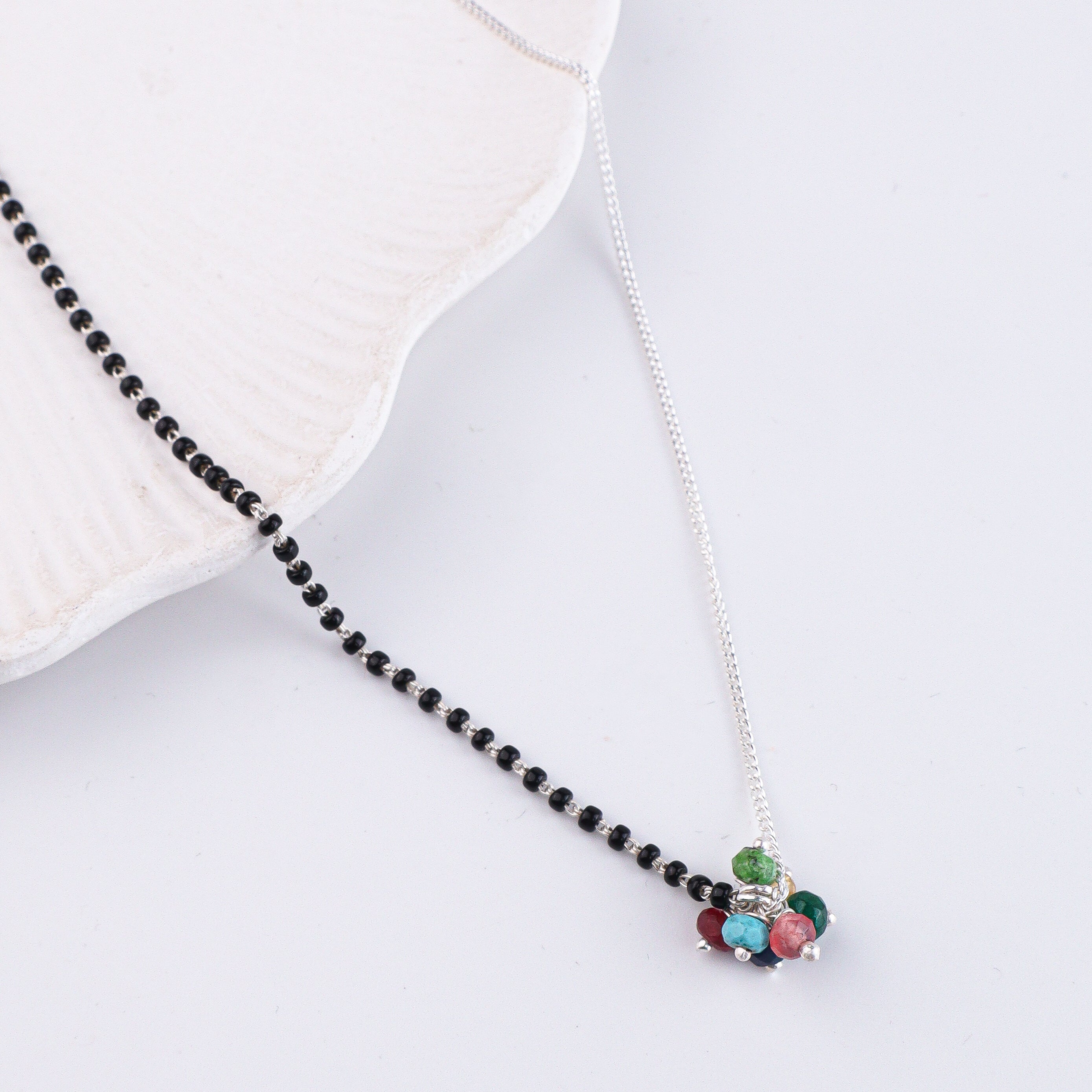 Half & Half Multicolor Bunch Silver Mangalsutra (Project Handmade)