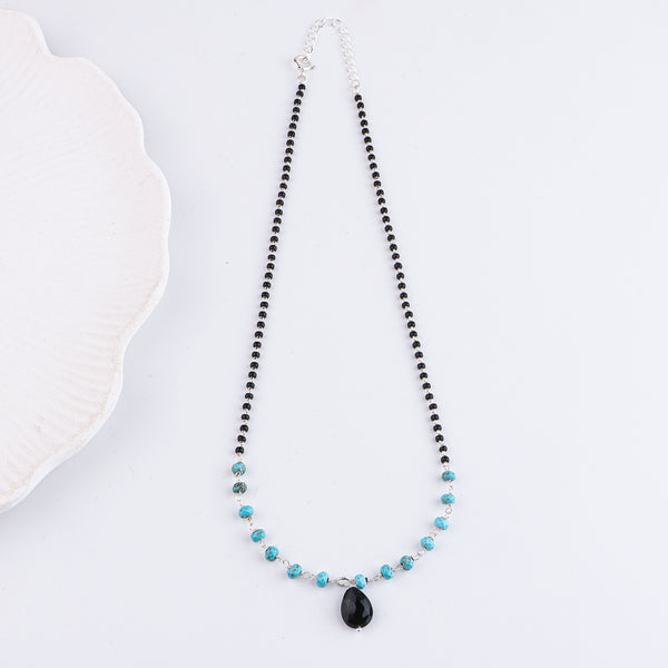Turquoise & Black Spinel Silver Mangalsutra (Project Handmade)