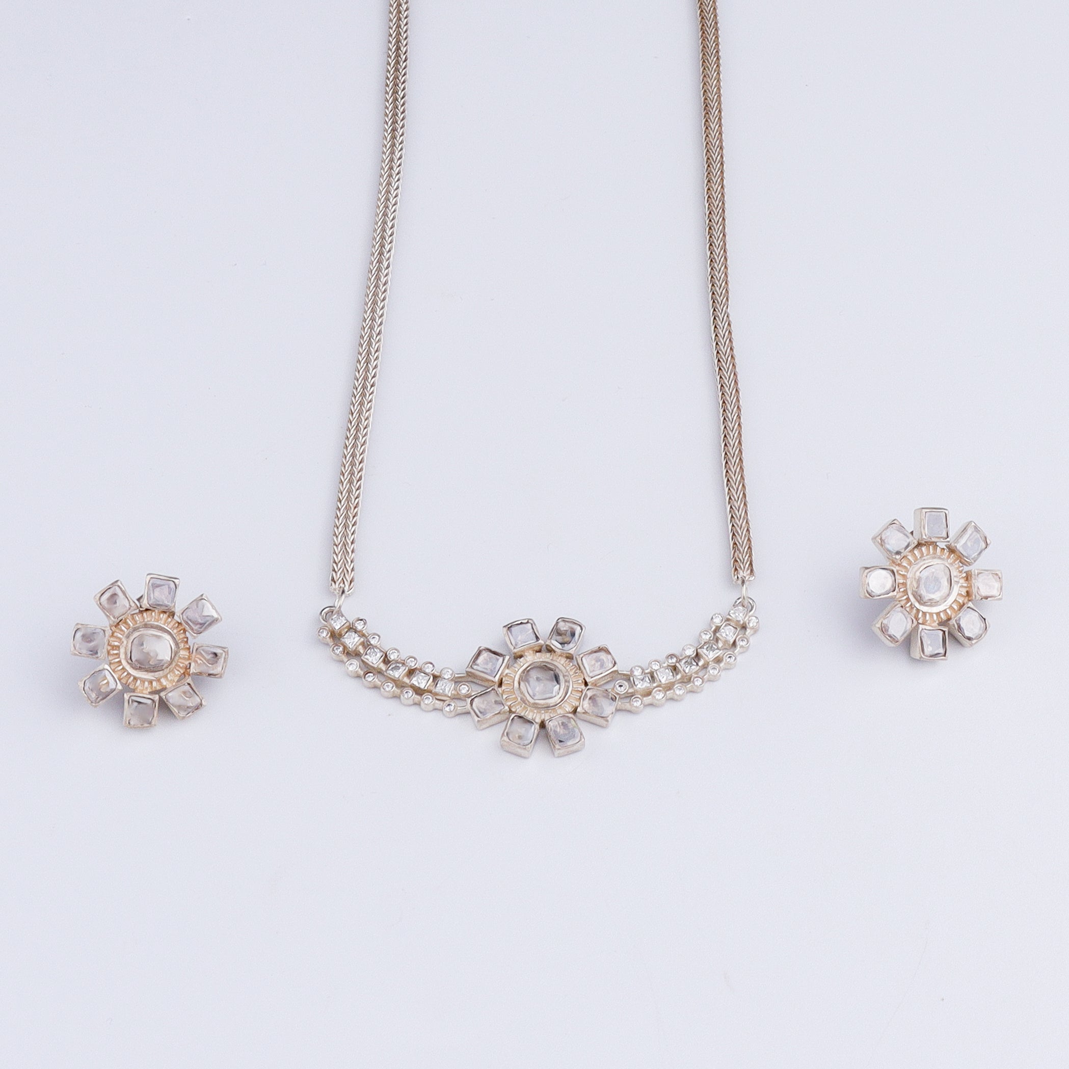 Polki Choker Design Silver Set (Moissanite)