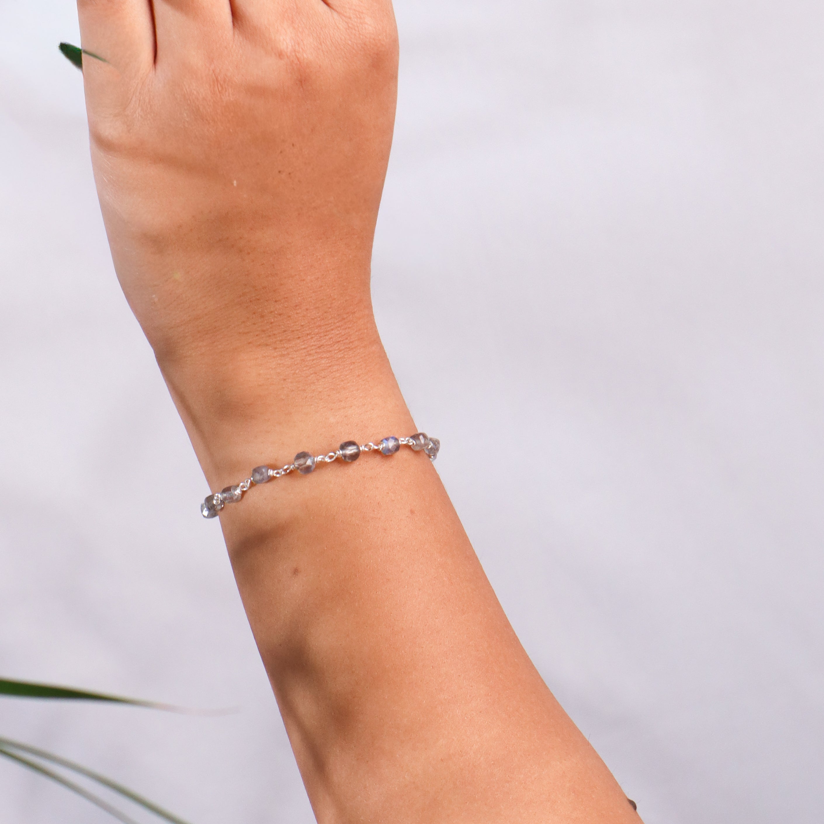 Silver Ganthan Bracelet with Labradorite Stones