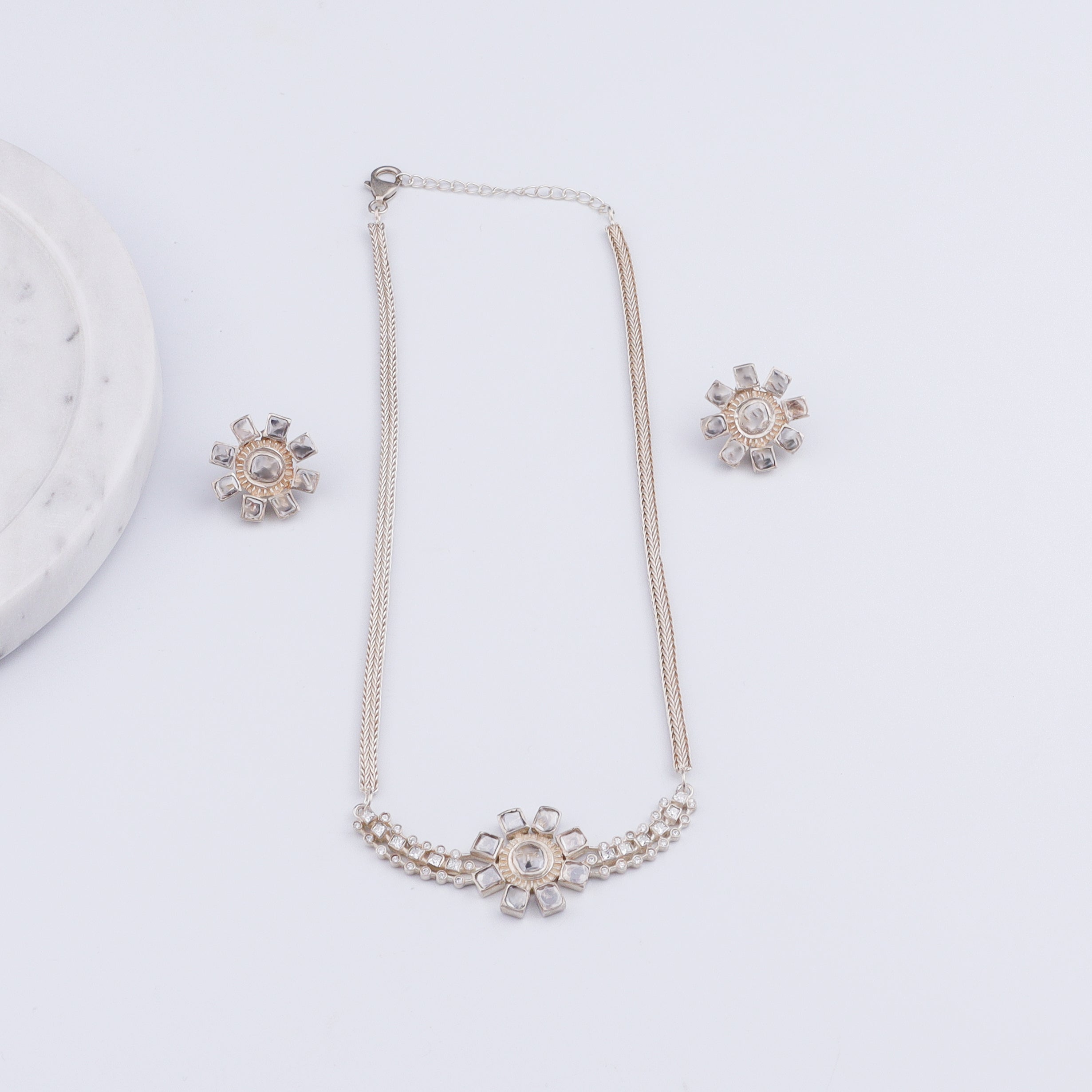 Polki Choker Design Silver Set (Moissanite)