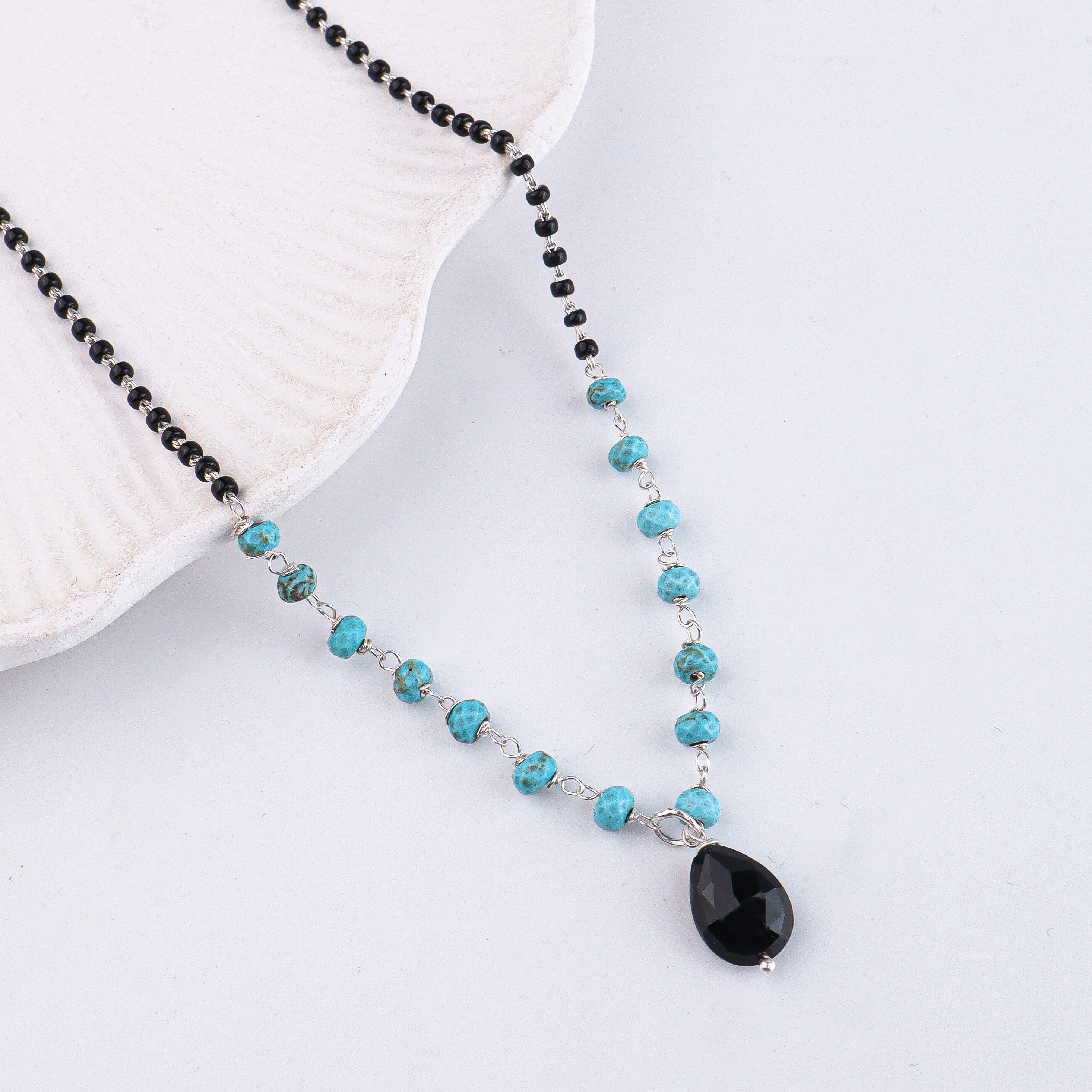 Turquoise & Black Spinel Silver Mangalsutra (Project Handmade)