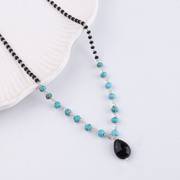Turquoise & Black Spinel Silver Mangalsutra (Project Handmade)
