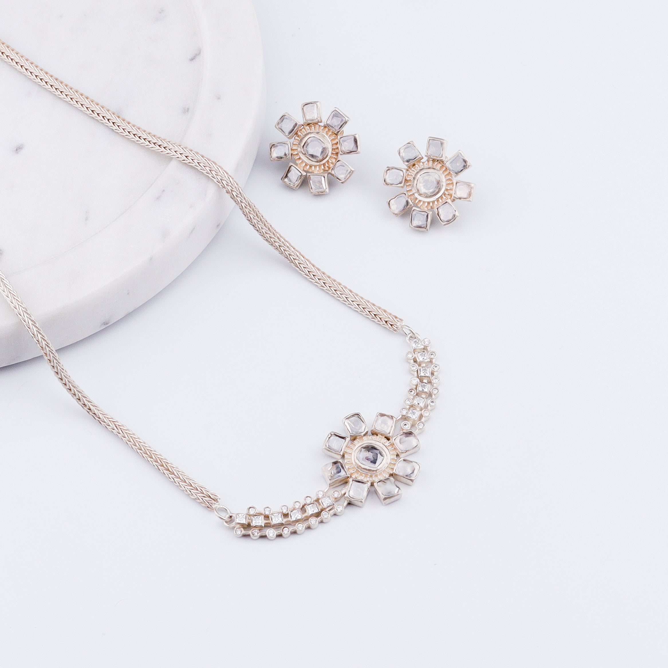 Polki Choker Design Silver Set (Moissanite)