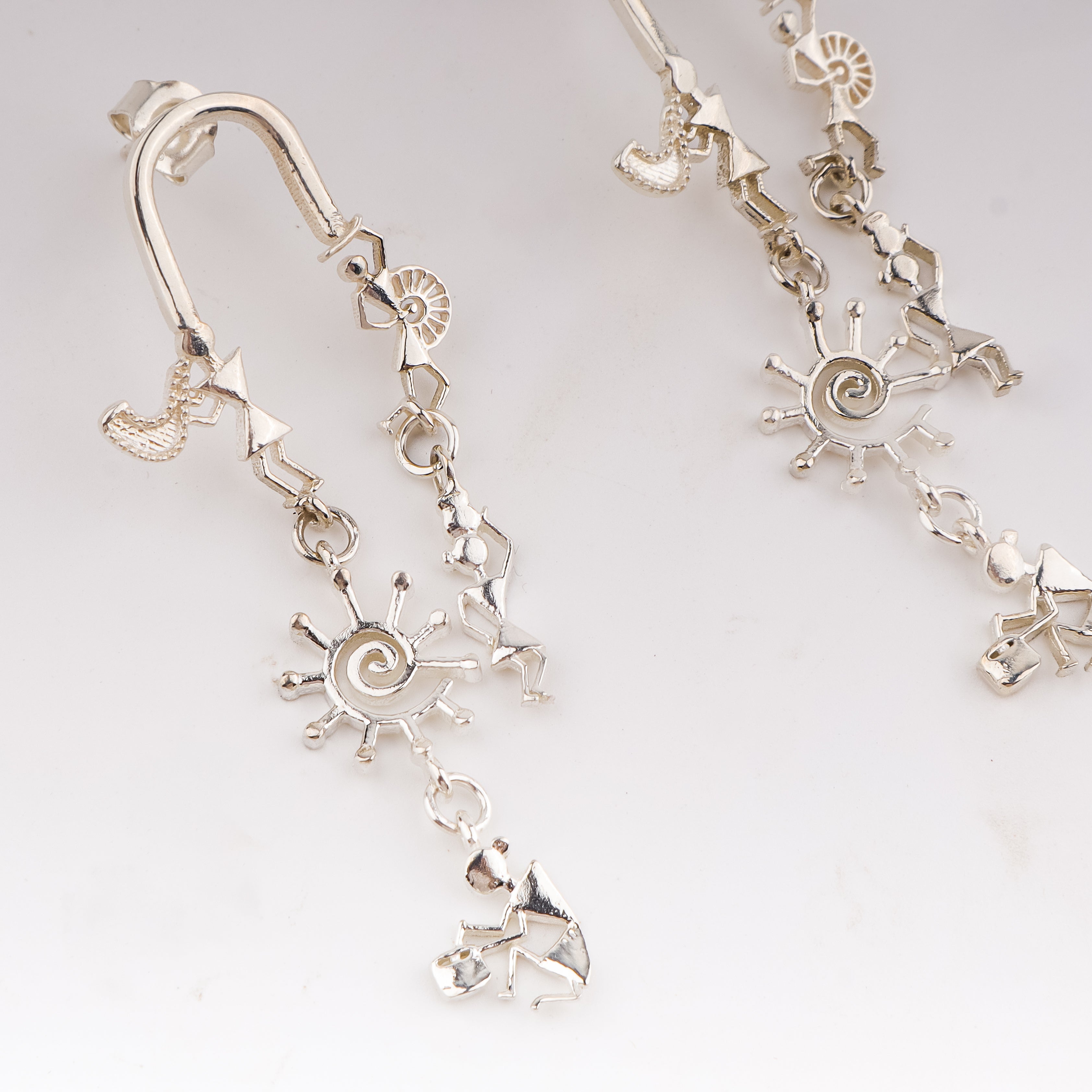 Silver Earrings with Warli Motifs