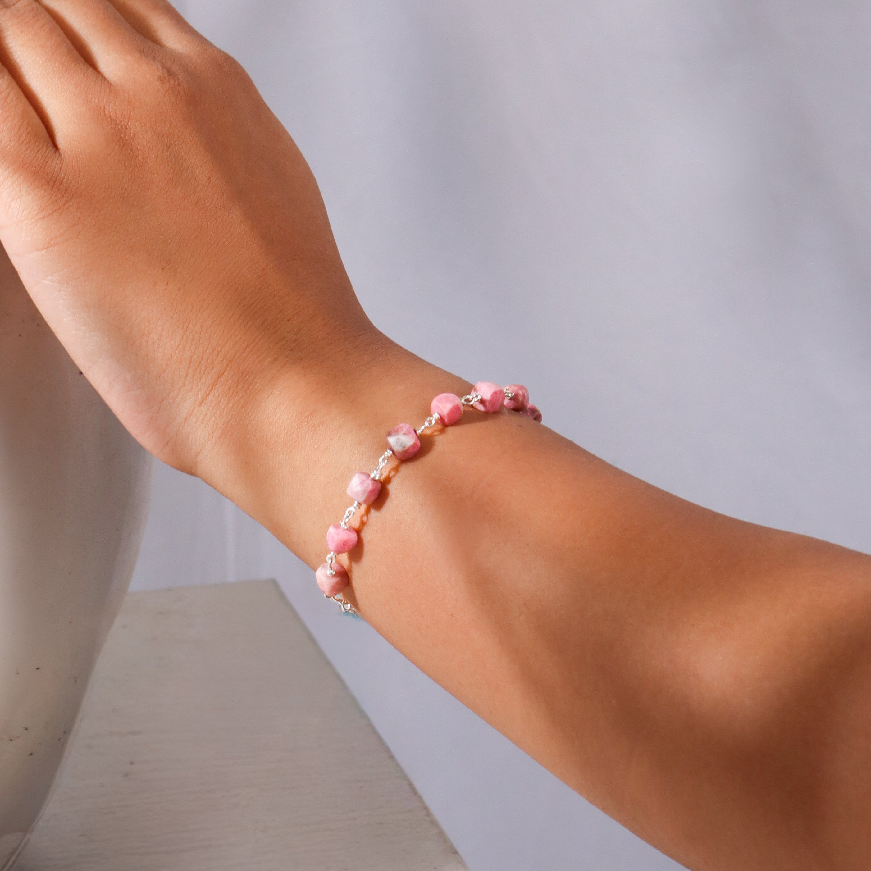 Silver Ganthan Bracelet with Pink Opal Stones