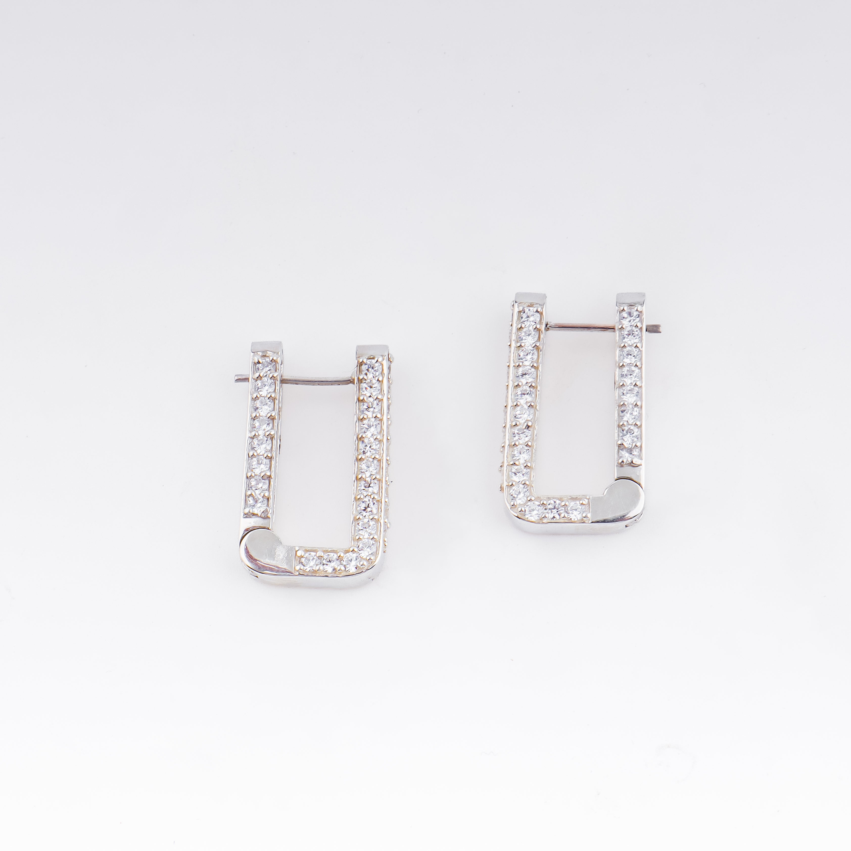 Silver U Shaped Hoops with CZ Stones
